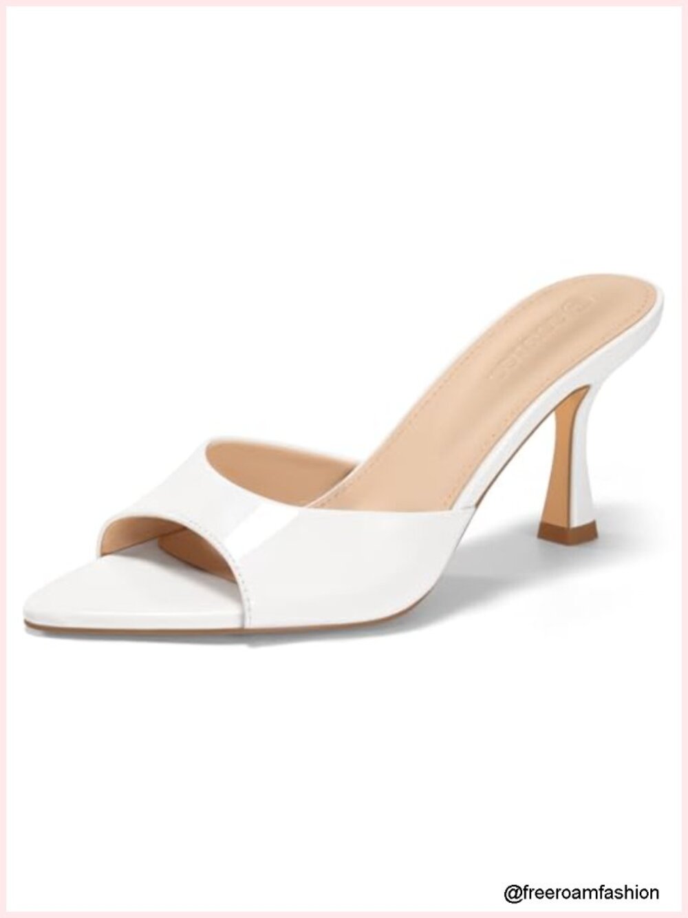 Kitten Heel Mules - Pointed Open Toe Faux Patent Leather Heels - Slip On
